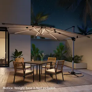 LAUSAINT HOME (10 ft LED) square cantilever patio umbrella with solar lights, Comes with a cross base , windproof heavy-duty offset outdoor umbrella for backyard, pool, garden, and deck, gray