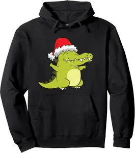 Alligator With Santa Hat Crocodile Christmas Alligator Pullover Hoodie