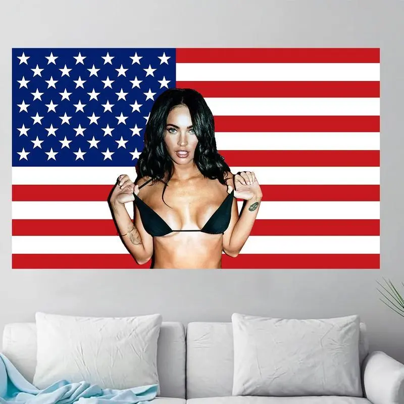 Megan Fox Nice America Tapestry, Megan Fox US Poster Wall Art Backdrop Party Decorative For College Dorm Home Decor Living Cotton Light