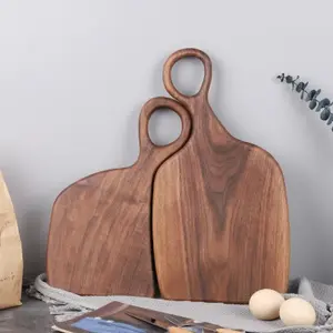 1 Set Couple Black Walnut Cutting Board with Handle, Solid Wood Chopping Board for Steak Bread Fruit and Baby Food Prep, Smooth Knife Friendly Surface, Thick Stable Wooden Serving Board for Kitchen Cooking and Food Presentation