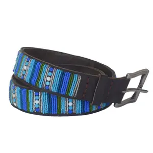 Handmade Kenyan Beaded Belt- Aqua Macho