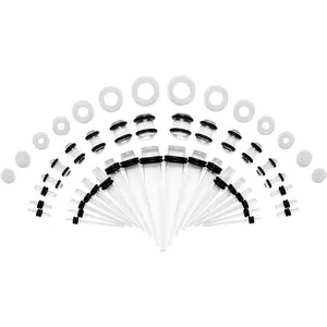 JDXN Ear Stretching Kit 14G to 00G - 50 Pieces Acrylic Tapers Silicone Tunnels Plugs Gauges Expander Set for Ear Piercing Jewelry Men Women