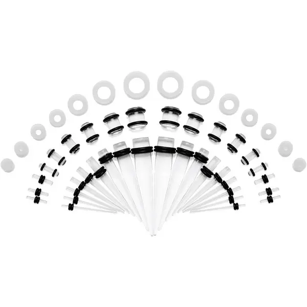 JDXN Ear Stretching Kit 14G to 00G - 50 Pieces Acrylic Tapers Silicone Tunnels Plugs Gauges Expander Set for Ear Piercing Jewelry Men Women
