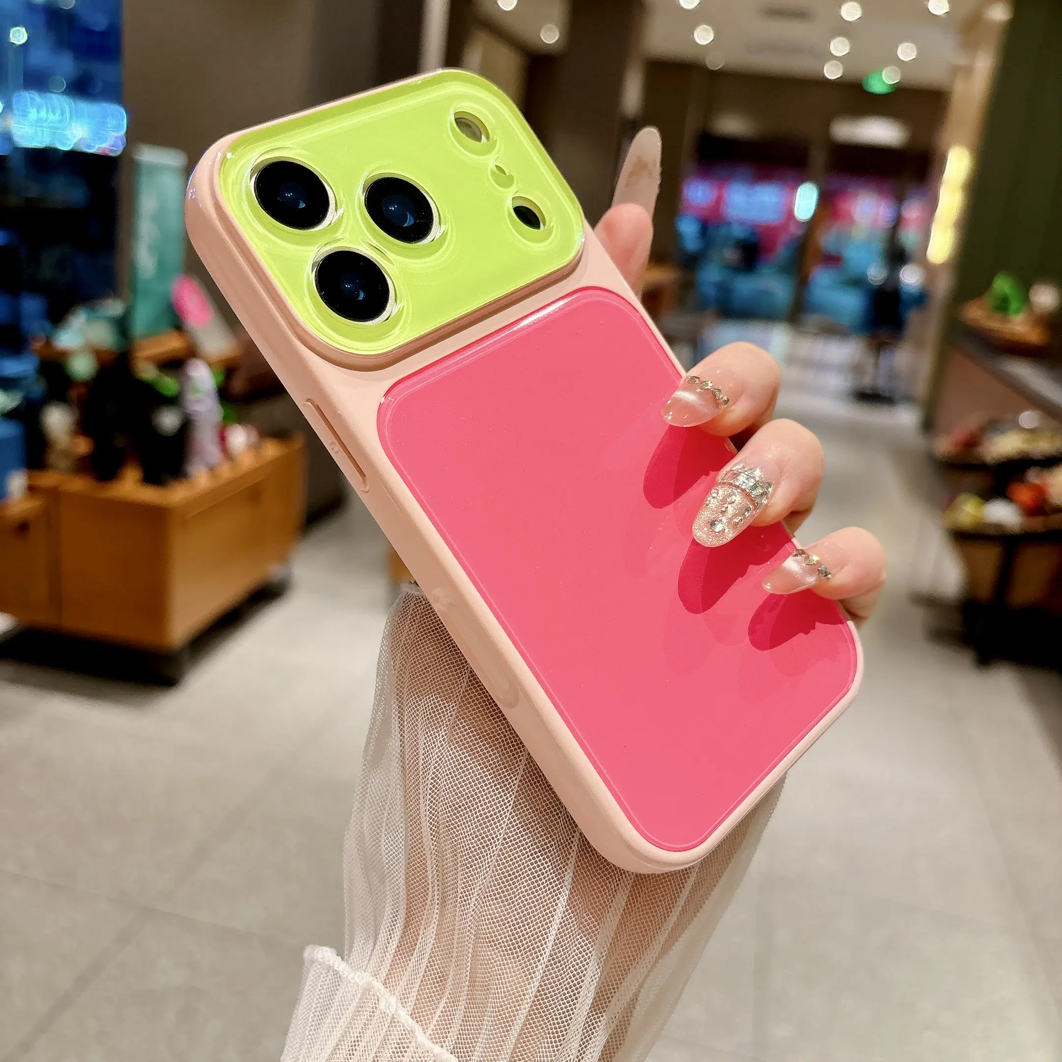 Candy Contrast Color Crystal Phone Case for iPhone 17 16 15 14  Pro Max, with Raised Camera Lens Frame Protection, Shockproof Durable Anti-Fall Cover, No Peeling Finish
