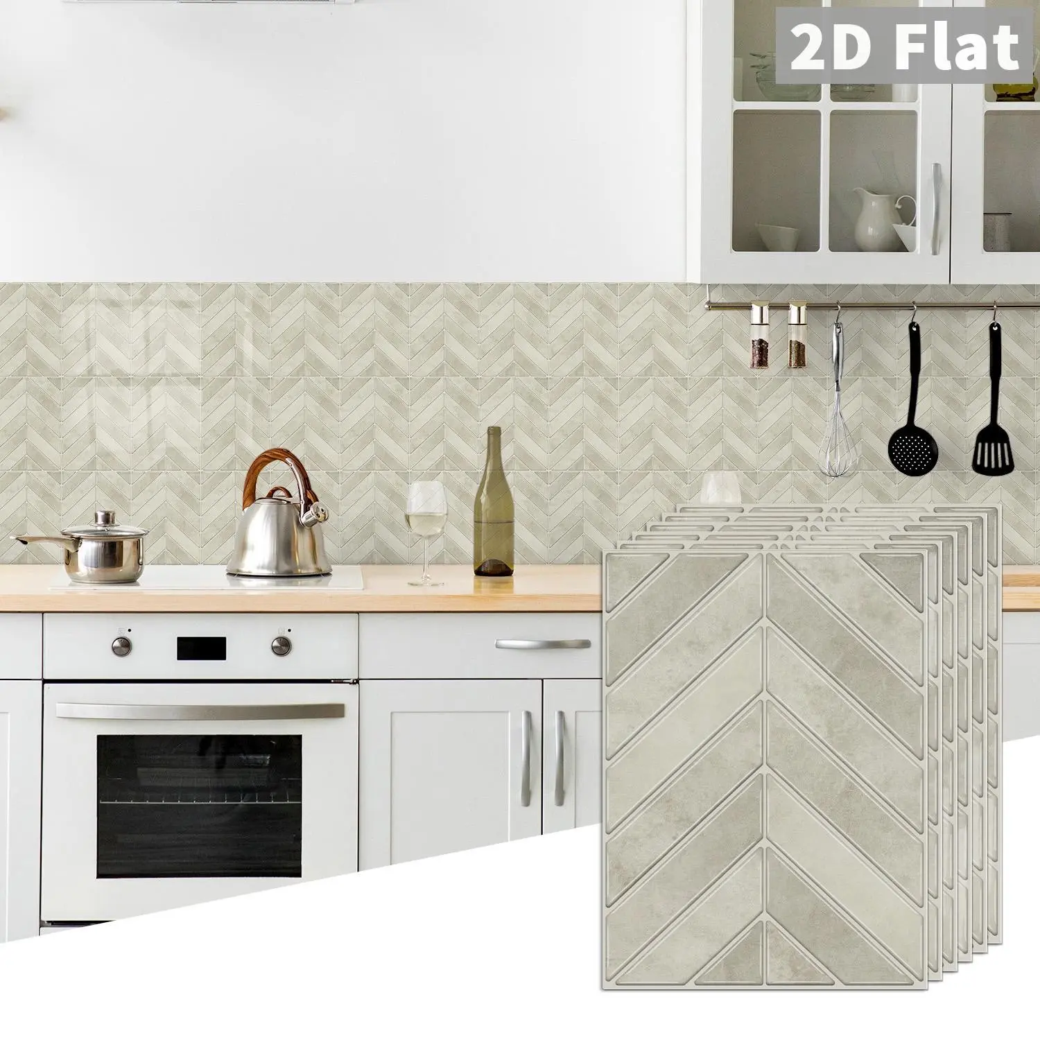 10 PCS/Box GST PE Crystal Foam Tile Stickers, Light Gray Herringbone, Waterproof Oil-Proof Anti-Collision