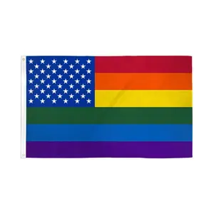 Rainbow US Stars Print Polyester Fabric Banner - 3x5ft Dye Sublimation Flag for Home, Festive Party Backdrops