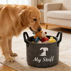 Pet Toy Storage Basket, Felt Pet Toy Organizer Bin, Durable Fabric Container for Organizing Toys & Accessories, Ideal Gift for Pets