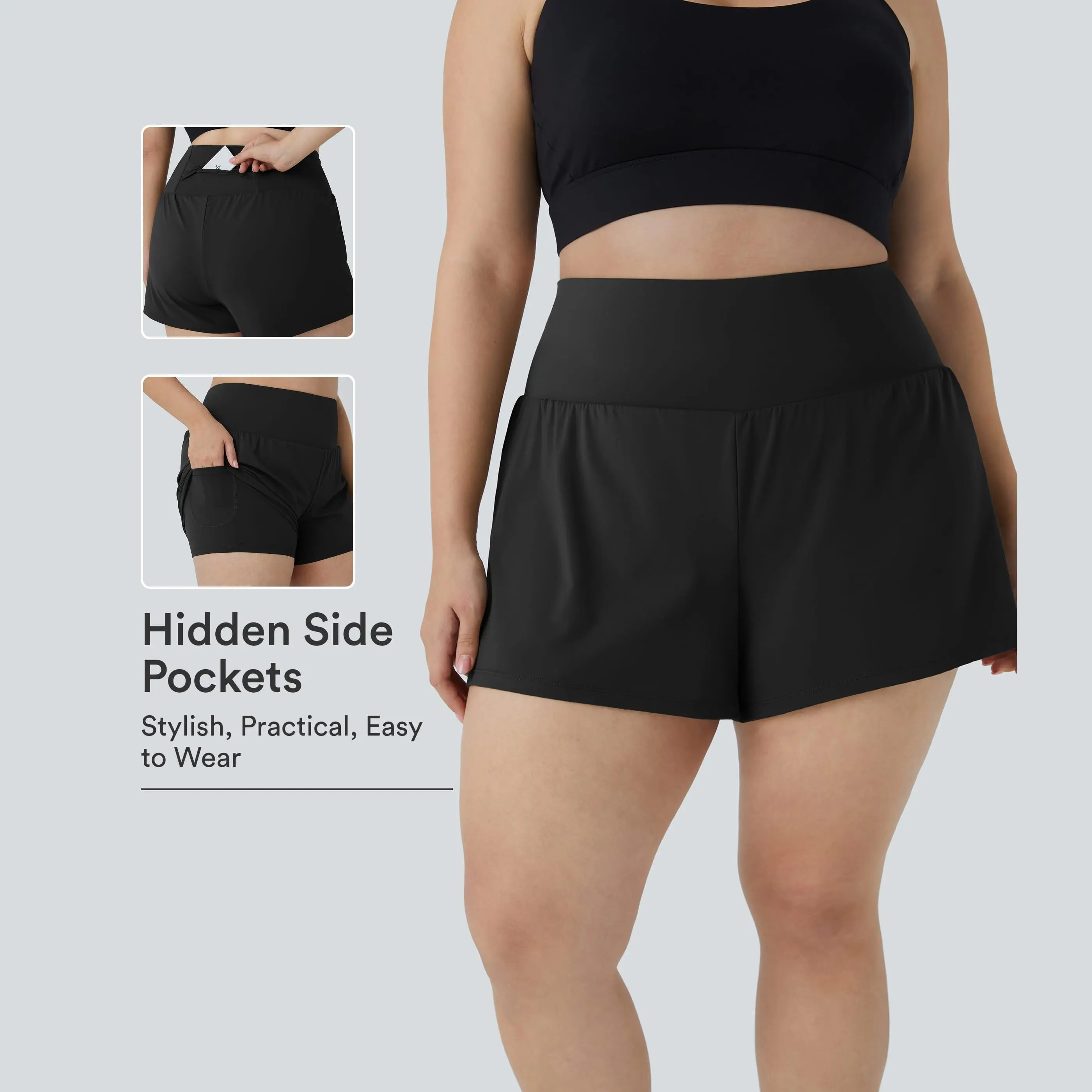Halara Back Pocket Plus Side Hidden Pocket 2-in-1 Gym Plus Size Shorts 2.5''