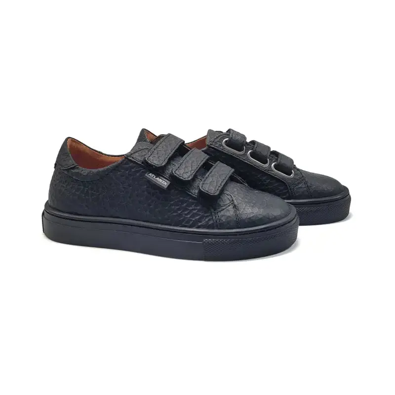 Atlanta Mocassin Black Crinkle Velcro Sneaker