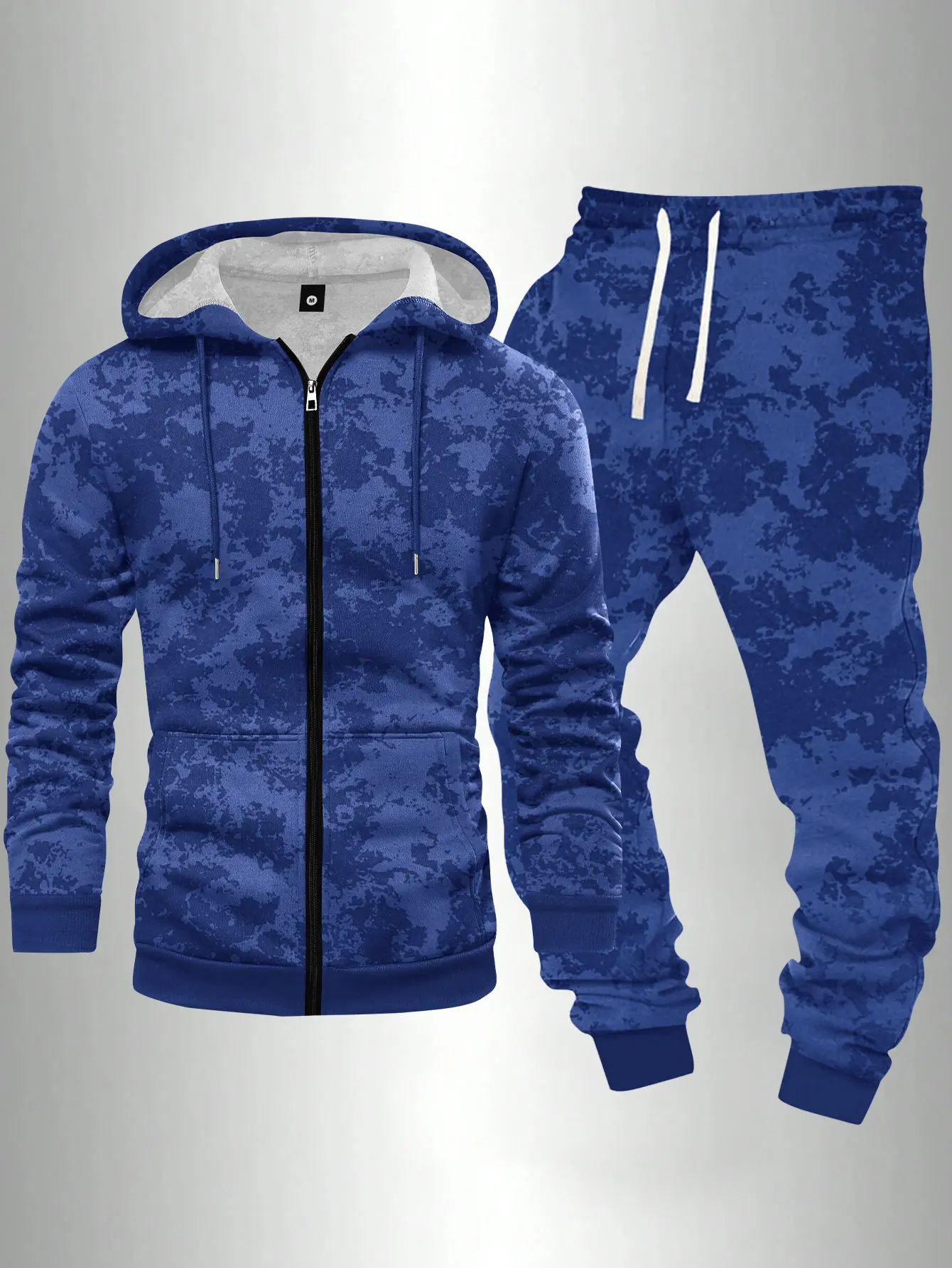 Men’s 2-Piece Tie-Dye Zip-Up Hooded Tracksuit Set, Ribbed Drawstring Waist Sweatpants, Spring/Summer Digital Printed Fitted Sportswear, Street-Style Athletic Look for Outdoor Leisure, Jogging, Tracksuits Men's Sets