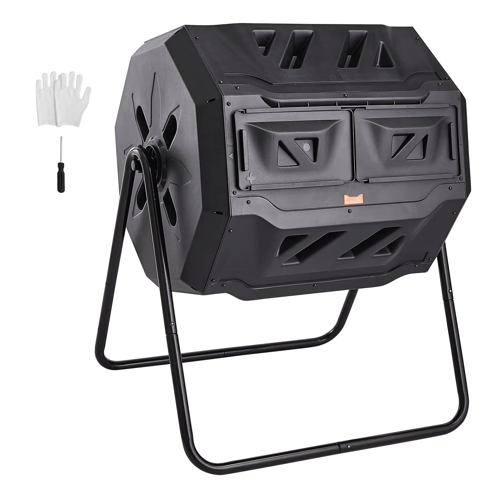43-Gallon Dual-Chamber Compost Tumbler With Steel Frame, Large Rotating Bin, Two Sliding Doors, BPA Free, Easy-Turn Operation, Outdoor Garden Waste Recycling For Kitchen Scraps And Yard Clippings, Odor Control, Weather Resistant