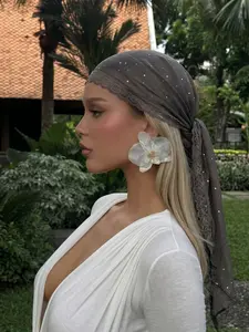 Deep Mesh Rhinestone Lace Edge Bandana, Vintage Style Headscarf, Party/vacation Versatile Headwrap, European and American Fashion