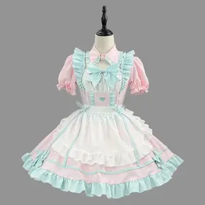 Anime S-5XL Sweet Cute Lolita Maid Dress Cosplay Costume Pink Blue Girl Woman Maid Dress Party Coffee Shop Costumes Rainbow Girl