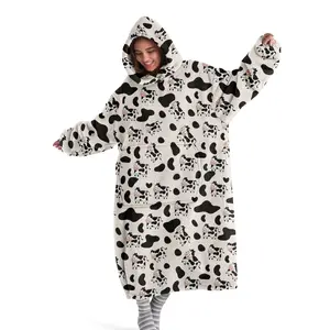 hoodie blanket, Wearable Blanket, Unisex Cow Print Cozy Hooded Blanket, Soft Wearable Throw with Sleeves, Comfortable Sleep Cover, Christmas & Valentine's Day Gift，Christmas Gift,Valentine's Day gift