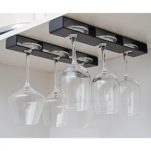 2Pack Under Shelf Cabinet Plastic Wine Glass Rack Stemware Storage Hanger Organizer for Bar Kitchen Black