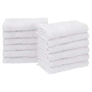 212 MAIN Eco-Friendly 100% Ringspun Cotton Fiber Yarn Bathroom Towel Set - 12-Piece 13x13 in Absorbent Drying White Face Towels for Home Bathroom Supplies, Absorbent Drying Towel