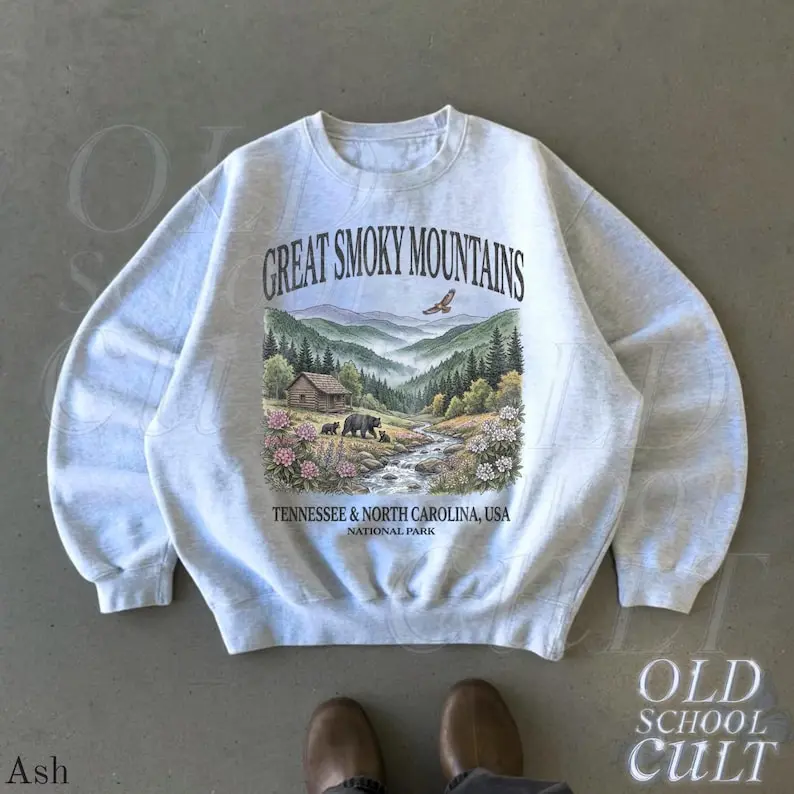 Great Smoky Mountains Sweatshirt, National Park Crewneck, Tennessee North Carolina Pullover, Vintage Nature Graphic Sweater