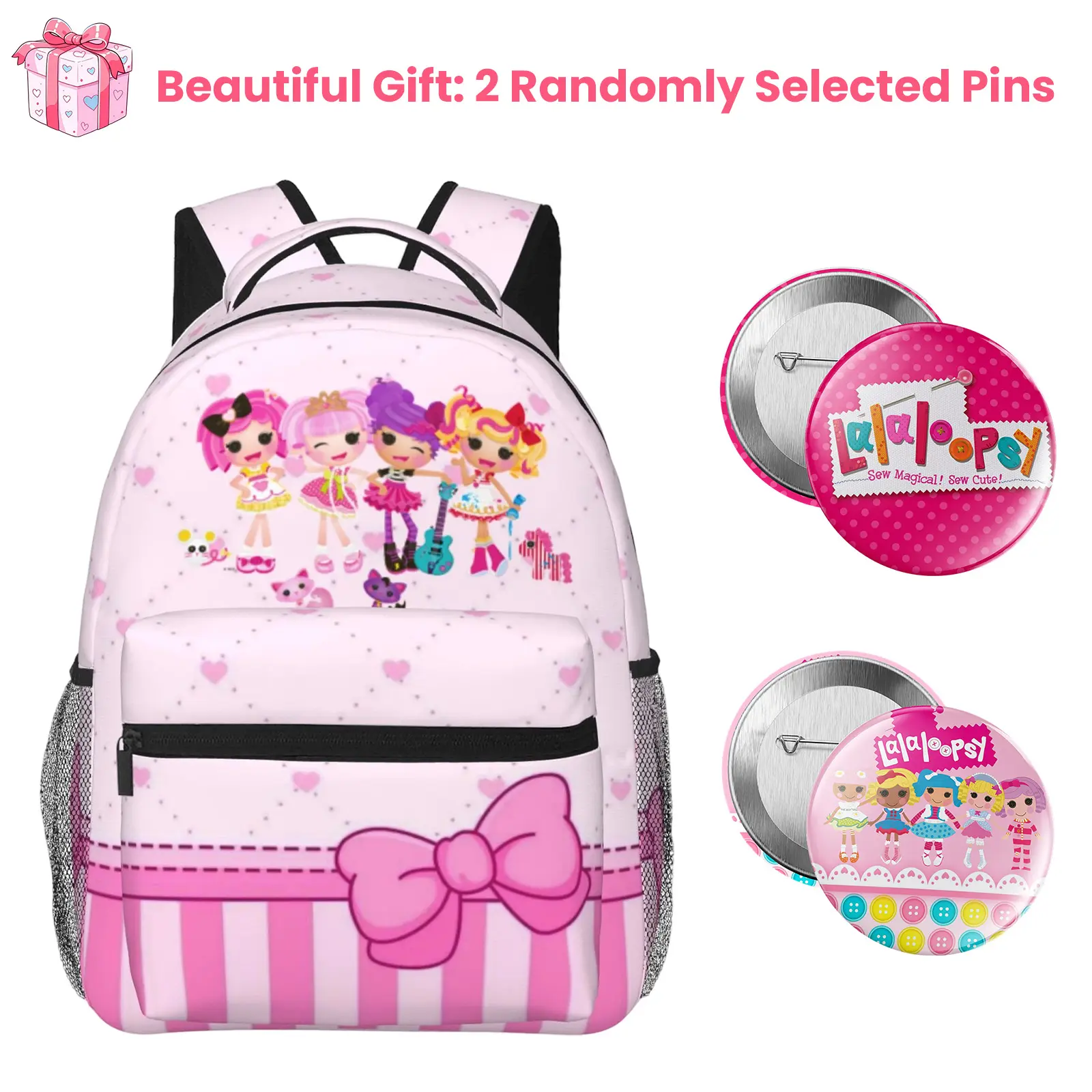 Lalaloopsy Kids Travel Backpack We're Lalaloopsy Netflix Large Opening Bookbag with Side Water Bottle Holder MGA Lalaloopsy Multi-Purpose School Bag for Daily Use, Weekend Getaways & Playdates