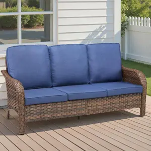 Modern Design 3-Seater Deep Seat Outdoor Sofa - 70.9"High Back Patio Couch with Water-Resistant Cushions, All-Weather PE Rattan for Patio, Garden(Blue)
