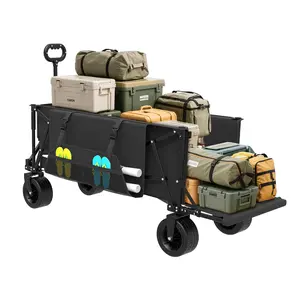 Heavy Duty Folding Wagon,49" Collapsible Utility Cart with Tailgate, 300L Large Capacity & All-Terrain Beach Wheels, 360LBS Portable Camping & Garden Cart