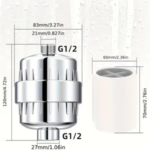 35-Stage High Performance Shower Water Filter for Hard Water, Universal Shower Head Filter with 1 Extra Replacement Filter Cartridge & Installation Tape, Removes Chlorine & Heavy Metals to Soften Skin & Hair