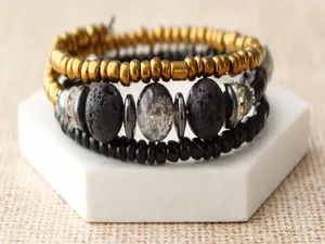 Black and Gold Diffuser Wrap Bracelet, Black Lava Rock Bracelet, Aromatherapy Bracelet, Lava Stone Bracelet, One size Fits Most.