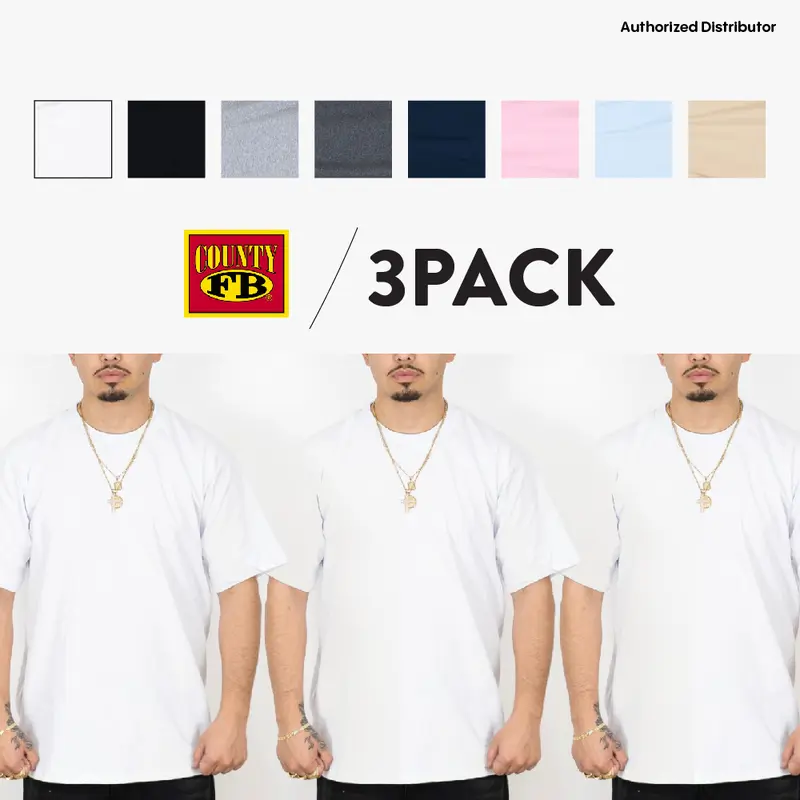 3 Pack FB County Men's Heavy Hard Short Sleeve T Shirts Heavyweight T Shirt Cotton Tee FBCOUNTY Plain Cotton LA Streetwear Hip Hop Harem Big Tall