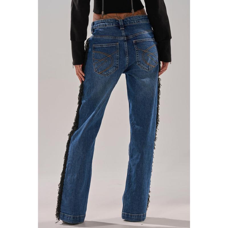 PARTY OVER HERE FRINGE STRAIGHT LEG DENIM