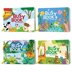 4-Piece Early Education Busy Book Set, Multiple Themes Maths Alphabet Letter Number Cognitive Puzzle Reusable Sticker Book, Ideal Birthday Gift for Kids, Toddler Busy Book
