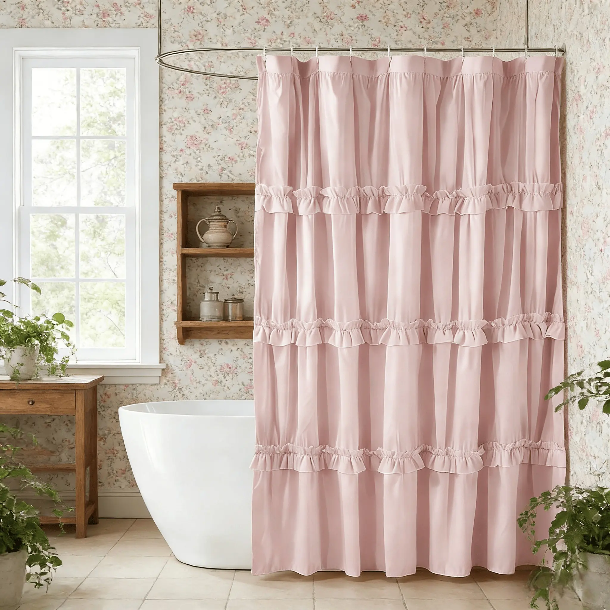 Vintage French Style Layered Ruffle Shower Curtain, Perfect for Master Bathroom, Suitable for Hotels, Salons, Bathrooms, Home Goods, Ruffled Shower Curtain
