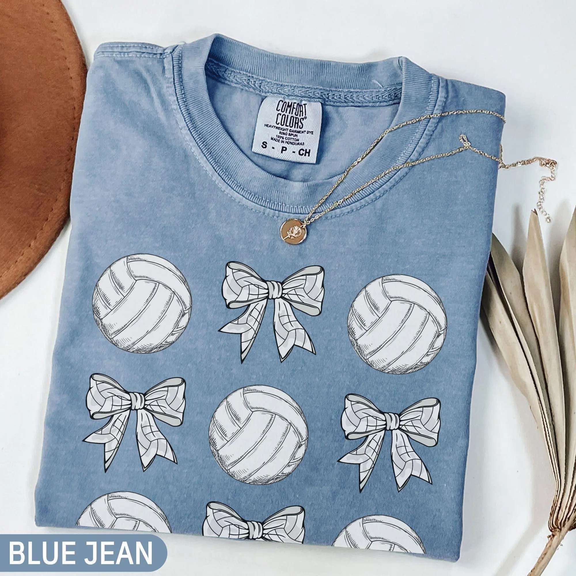 Comfort Colors Volleyball Bow Pattern T-Shirt, Coquette Volleyball Graphic Tee, Cute Sports Aesthetic Shirt, Unisex Cotton Tee