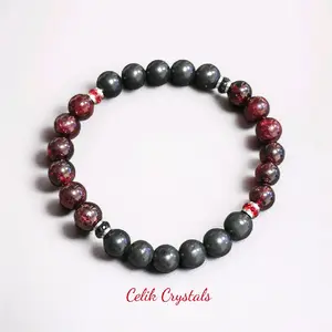 Shungite Garnet Bracelet 8mm Natural Stones Energy Protection Grounding Unisex