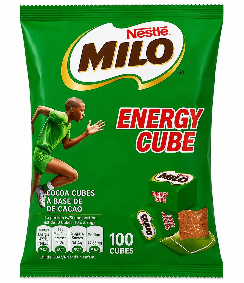 Milo Choco-Flavor Milk Energy Cubes, 100-Pack, Cocoa-Base Chocolate Snack