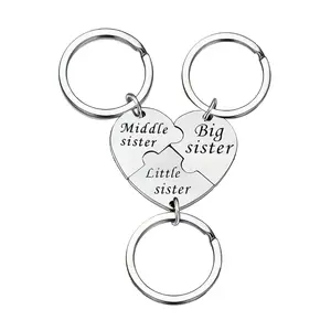 Sister Keychains for 3 Sisters Gifts Big Sis Mid Sis Lil Sis Matching Heart Keychain Set Sister Jewelry Gifts