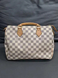 Pre-owned Louis Vuitton canvas Belt Bags speedy 30 Damier Azur【BF 12Z】XP02354
