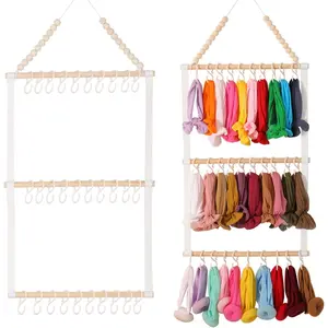 Durable Wood Wall Hanging Headband Holder for Girls, Nursery & Toddler Girl Room Home Organizer, Hair Accessories Storage Rack Decor (White)