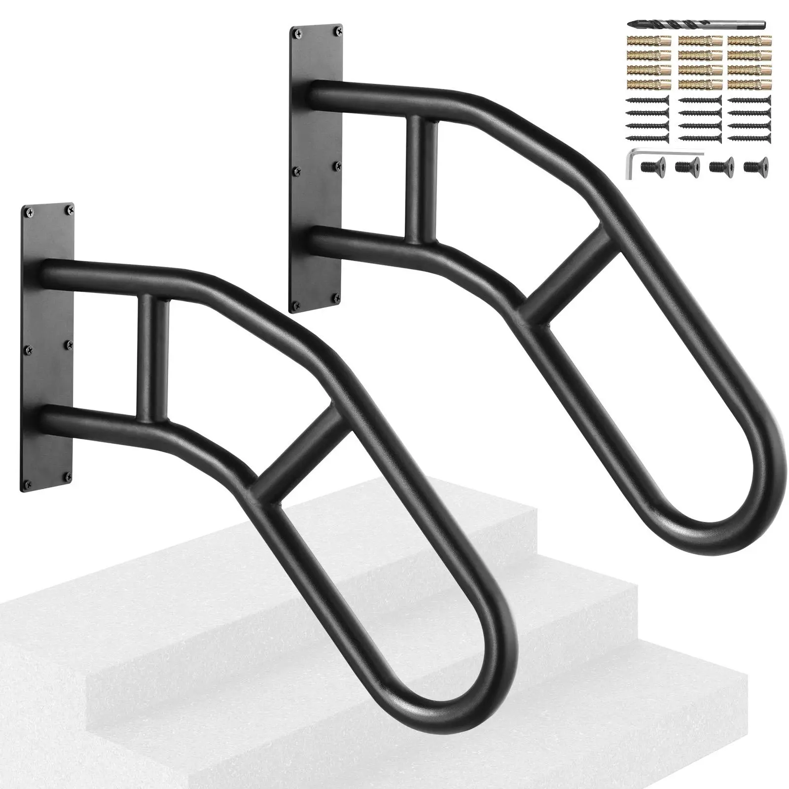 【summerfinds】VEVOR Handrails for Outdoor Steps, 29" Length Wall Mount Safety Railings for 1-3 Steps, U-Shaped Handrail with Matte Black Finished, Stair Handrails for Kids, Elderly, Pregnant Women, Disabled 2 PCS