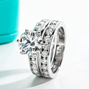 Luxury 18K 925 Sterling Silver Dazzling 4.3CT Full Moissanite Engagement Ring Set