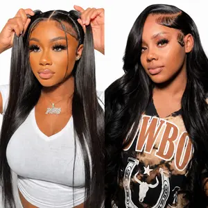 [Combo sale 28"&18"] buy 1 get 2 wig" 28 Inch 13x4 Deep Wave Hair Lace Front Wigs + 13x4 18 Inch Straight Human Hair Hair Pre Plucked HD TransparentLace Frontal Human Hair Wigs 180% Density