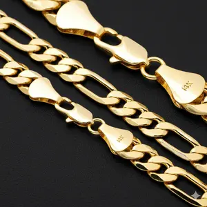 MaxBling81 14K Stamped Durable Gold-Plated Brass Figaro Chain Necklace, High-End Premium Costume Jewelry Accessory for Unisex Men & Women - 20in, 24in, 30in