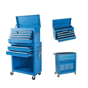 Hardware Tool Chest, 8-Drawer Rolling Tool Storage Cabinet with 2 in 1 Detachable Top Tool Box, Liner, Lockable Wheels, Side Hooks, Metal Tool Cart for Garage