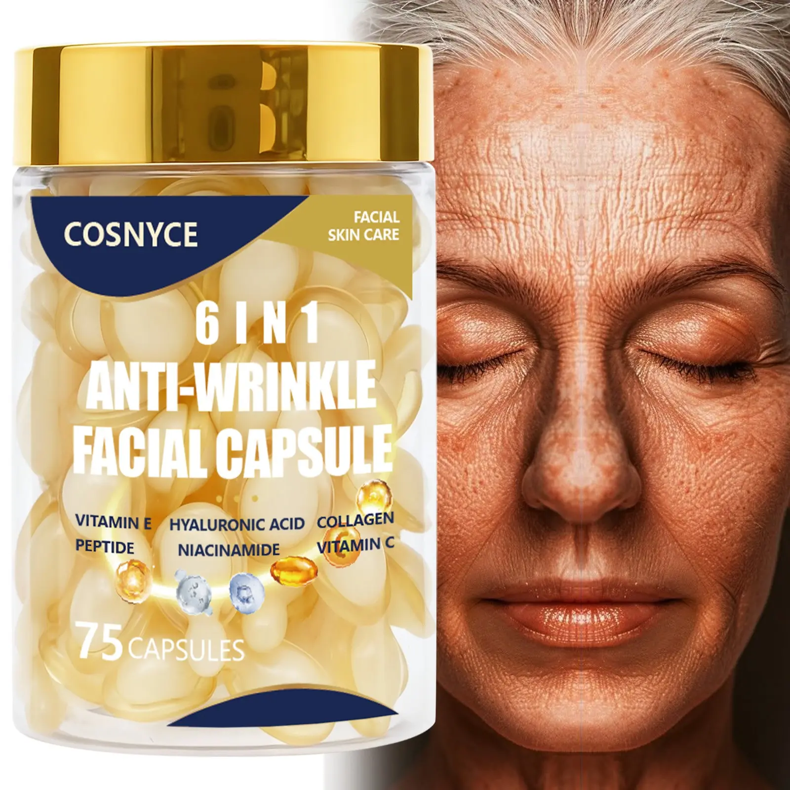 Cosnyce Face Capsules with Vitamin E, Brightening Vitamin C, Brightening Face Treatment, Niacinamide, Fullerene, Retinol, Skincare Enhancing Glow, Youthful Skin Care Formula, Advanced Firming Anti Wrinkle, Firm Anti Aging
