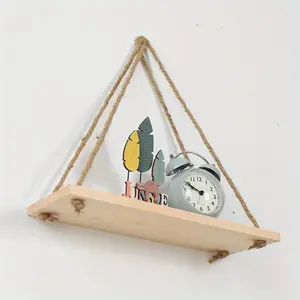 1pc Wall-mounted Decorative Hanging Rope Shelves, Flower Pot Storage Racks, Wooden Board Hanging Ornaments