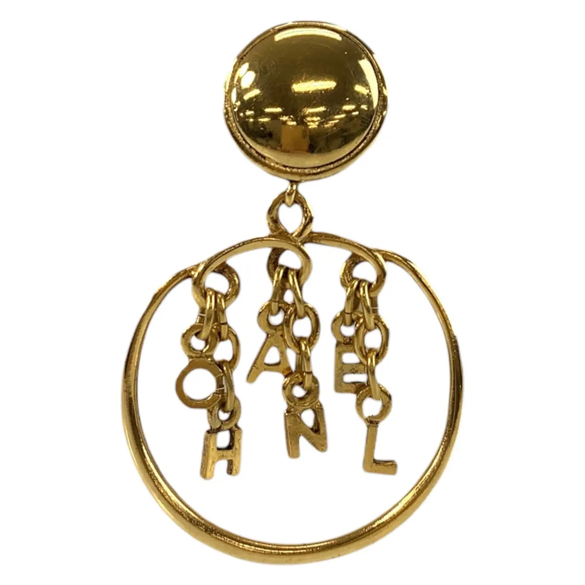 Pre-owned CHANEL Gold-plated Small Leather Goods Logo Hoop Earrings