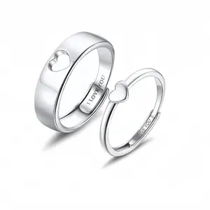 Luxury Interlocking Heart-Shaped Wedding Rings Set - Stainless Steel Matching Couple'S Bands with His & Hers Names, Hypoallergenic Comfort Fit, Polished for Valentine'S Day, Anniversary & Casual Attire - Bohemian Style Unisex Engagement Rings for Me