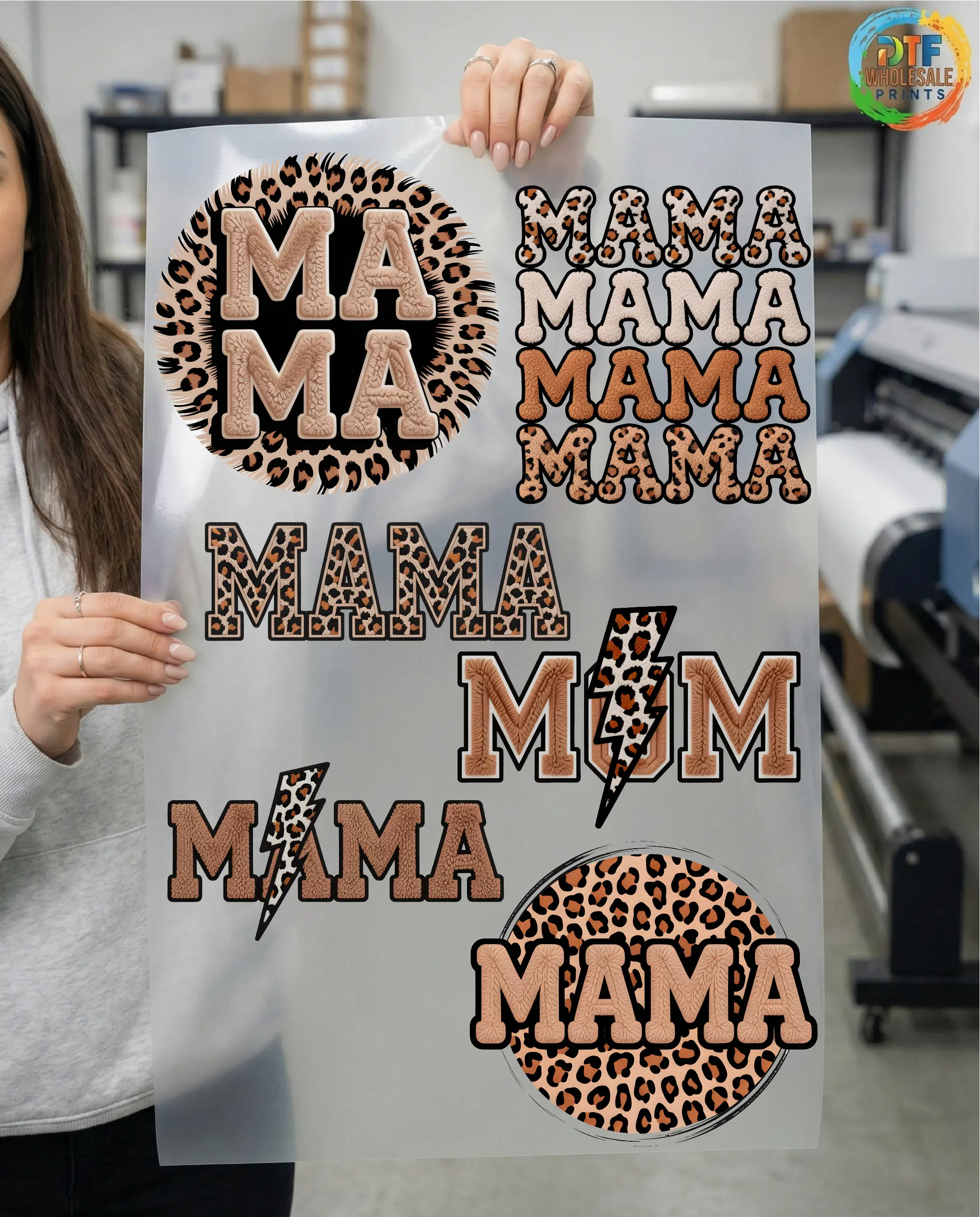 6 PCS Leopard Mom Faux Yarn Designs DTF Transfer Gang Sheet, Leopard Mama Ready To Press DTF, Leopard Lover Mama Designs, Mommy Heat Transfer DTF. WS-220