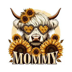 MOTHERS DAY DTF TRANSFER FOR T-SHIRTS with Heart-Eyed Cow Design and Sunflowers Perfect for Mommy Gifts
