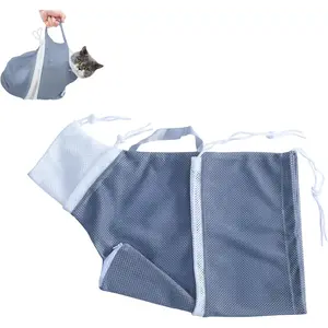 Cat Bathing Grooming Bag - Anti Bite & Anti Scratch Adjustable Pet Restraint for Bathing, Nail Trimming, Medicine, Injection - Secure & Calming with Adjustable Straps & Zippers (Gray)