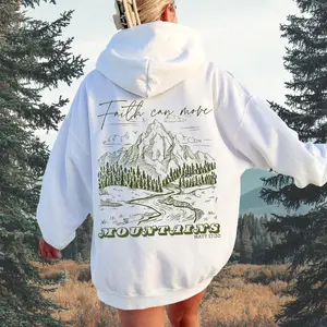 Faith Can Move Mountains Outdoor Christian Hoodie Graphic Back Print Hiking Faith Apparel Gift for Men Women Hoodie Pullover Oversized