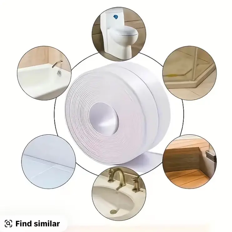 HOTYPXQ Self-Adhesive White Caulk Tape - 1/3 Roll PE Invisible Sealant Strip with Strong Adhesive